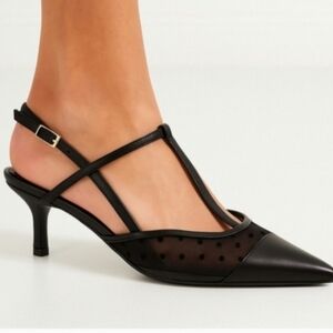 Cato Black Mesh Polka Dot Kitty Pointed Toe Heel 8